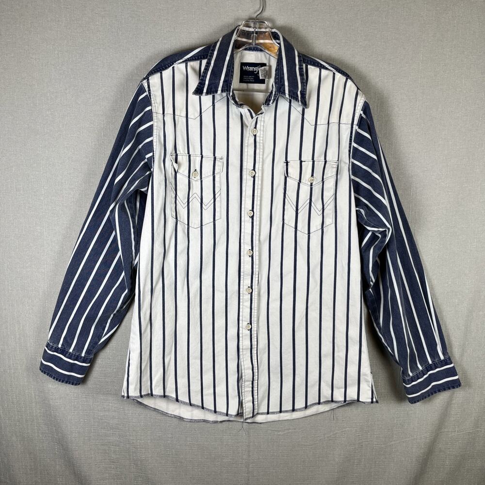 VTG Wrangler Large Striped Button Up Brushpopper Western Shirt Size 16-35 EUC